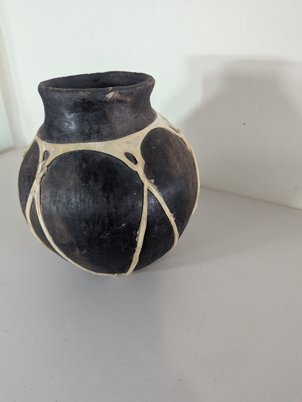 Vintage 1960s Rarámuri Tarahumara Mexican Pottery Rawhide Laced Olla